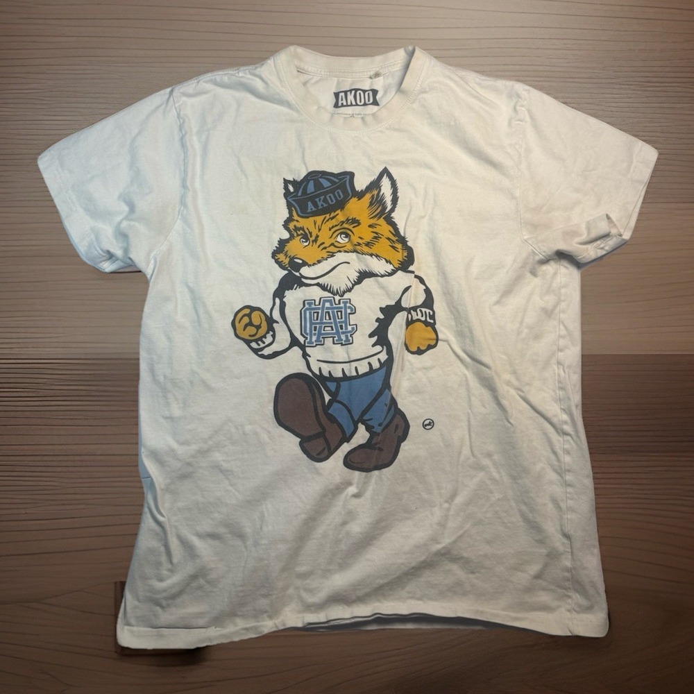 AKOO Dame Dash Fox Graphic T-Shirt Mens XL Hip Hop Streetwear Cream Tee NC A & T